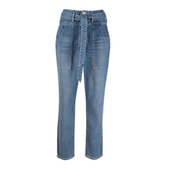 Veronia Beard Logan Slim Straight Extra High Rise Jeans Tie Waist Denim 27 4 - Picture 1 of 10